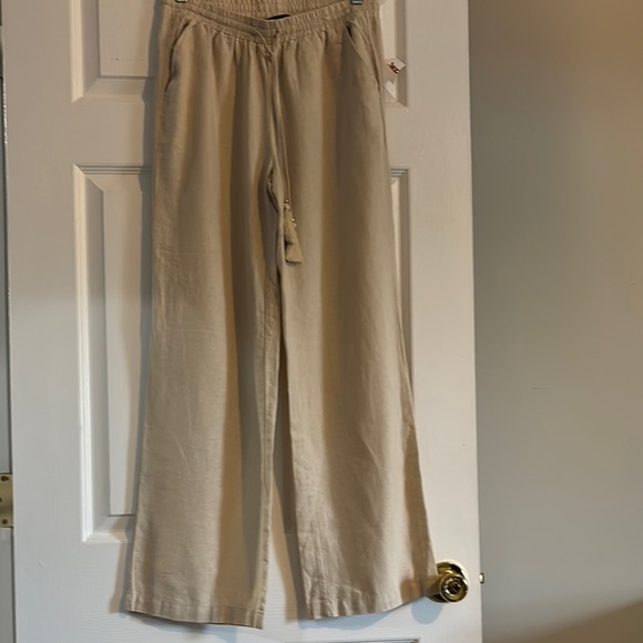 New Beige Wide-Leg Linen Pants XS - Picture 1 of 8